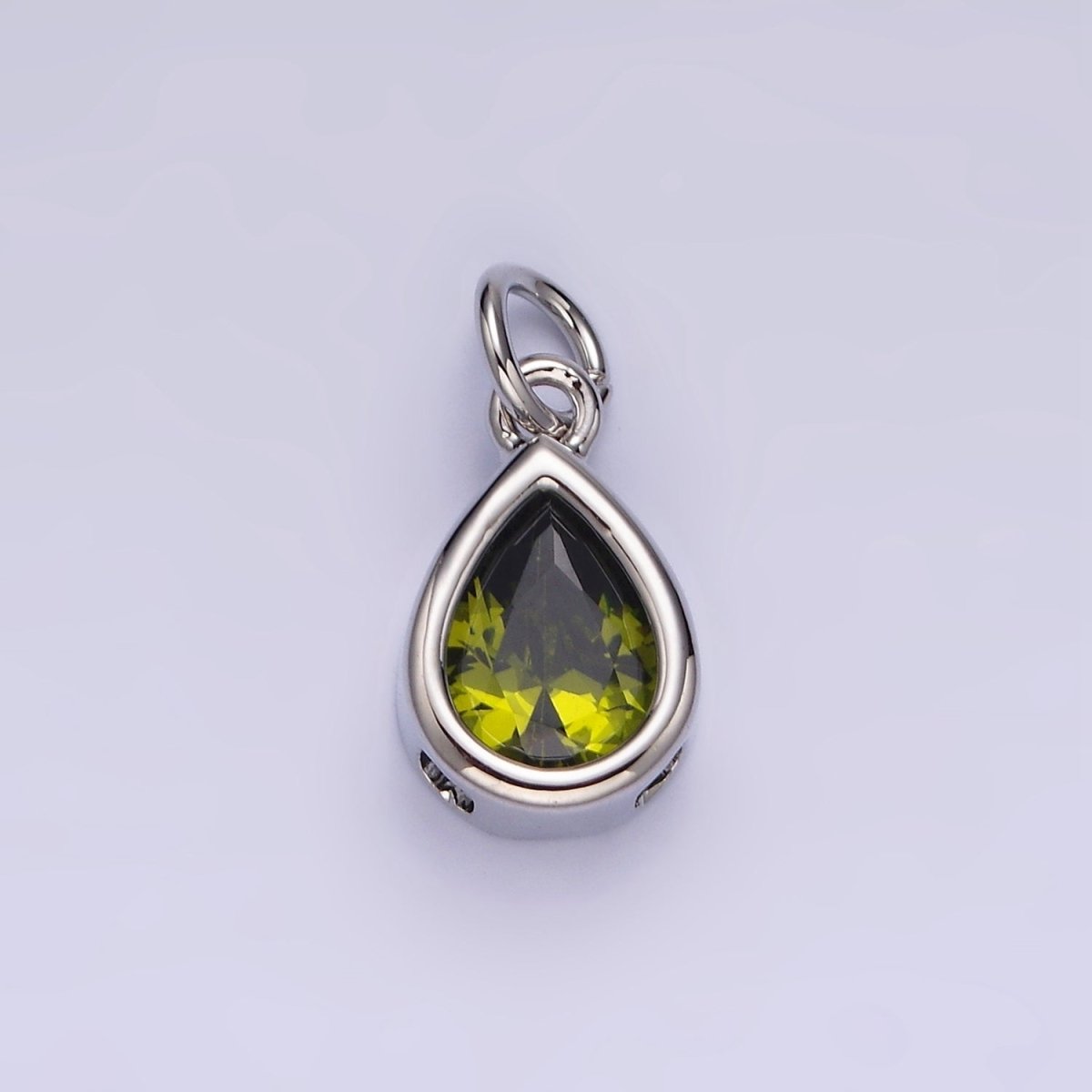 14K Gold Filled 15mm Personalized Birthstone Teardrop Cubic Zirconia CZ Bezel Charm in Silver & Gold | N1624 - N1647