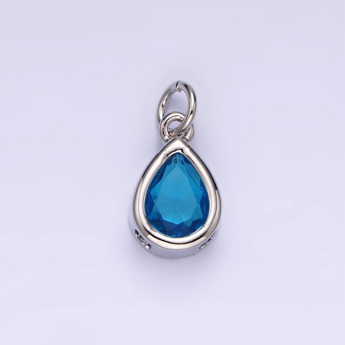 14K Gold Filled 15mm Personalized Birthstone Teardrop Cubic Zirconia CZ Bezel Charm in Silver & Gold | N1624 - N1647