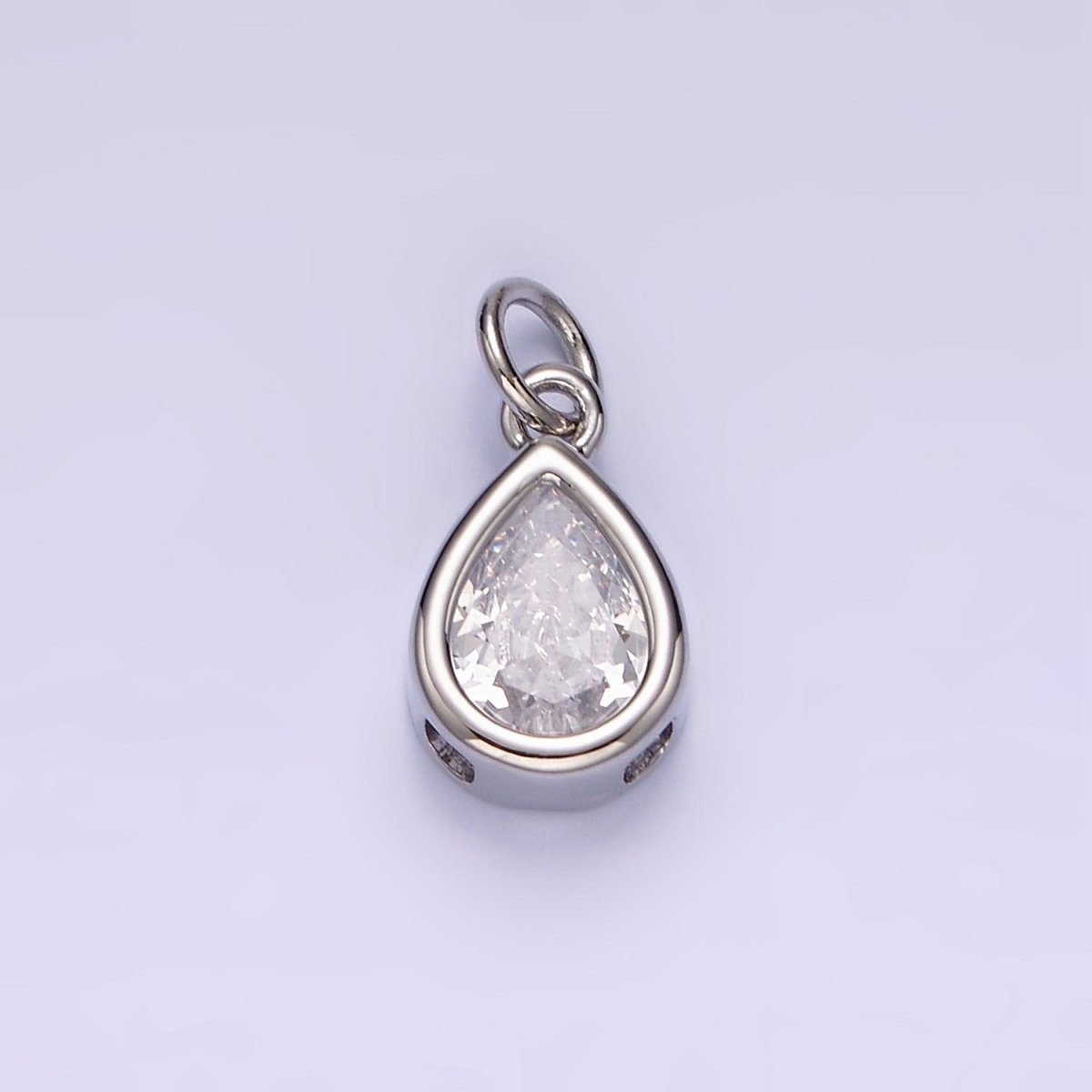 14K Gold Filled 15mm Personalized Birthstone Teardrop Cubic Zirconia CZ Bezel Charm in Silver & Gold | N1624 - N1647