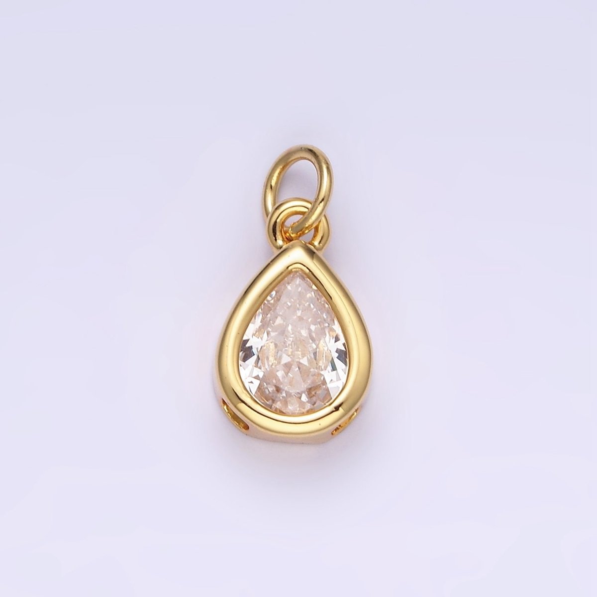 14K Gold Filled 15mm Personalized Birthstone Teardrop Cubic Zirconia CZ Bezel Charm in Silver & Gold | N1624 - N1647