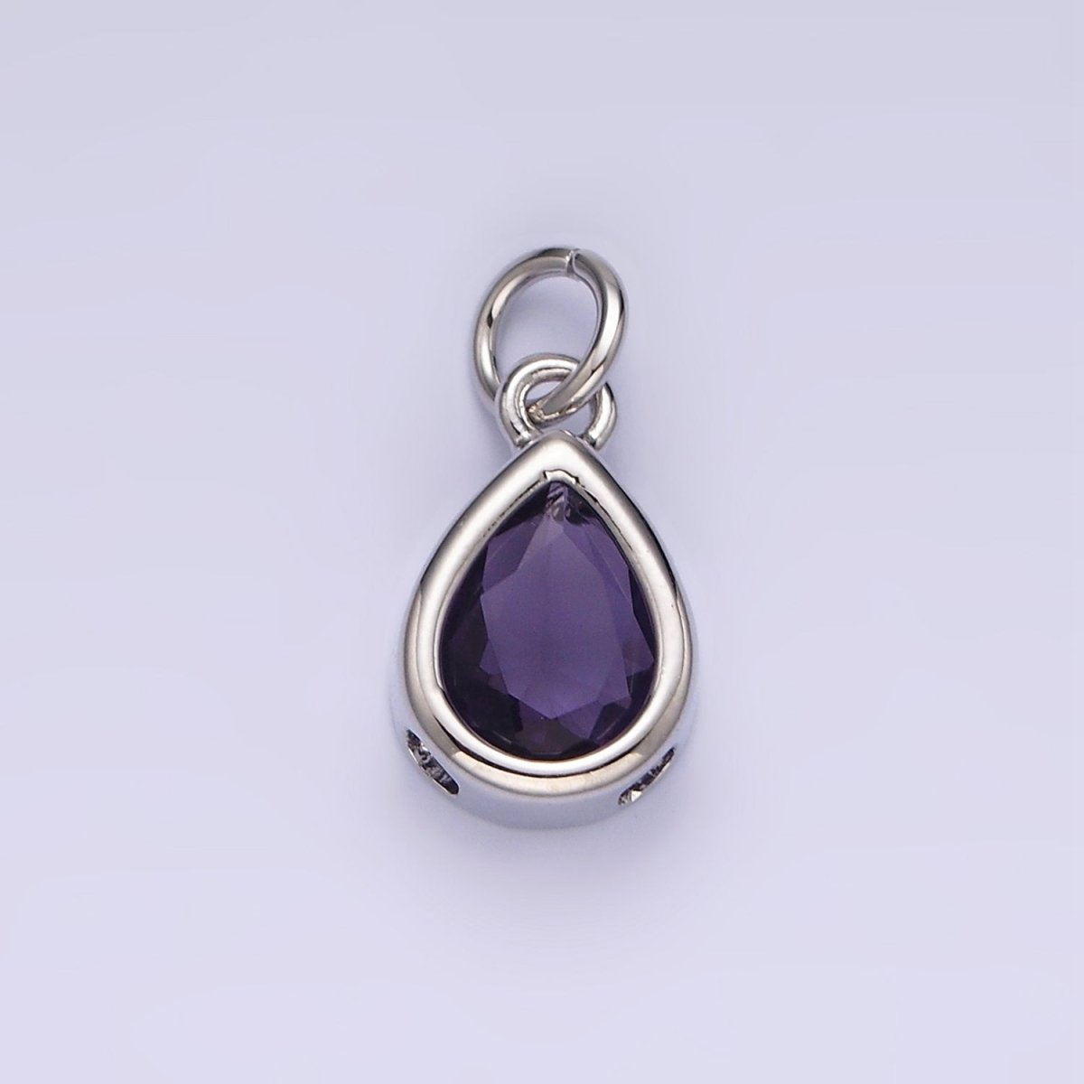 14K Gold Filled 15mm Personalized Birthstone Teardrop Cubic Zirconia CZ Bezel Charm in Silver & Gold | N1624 - N1647