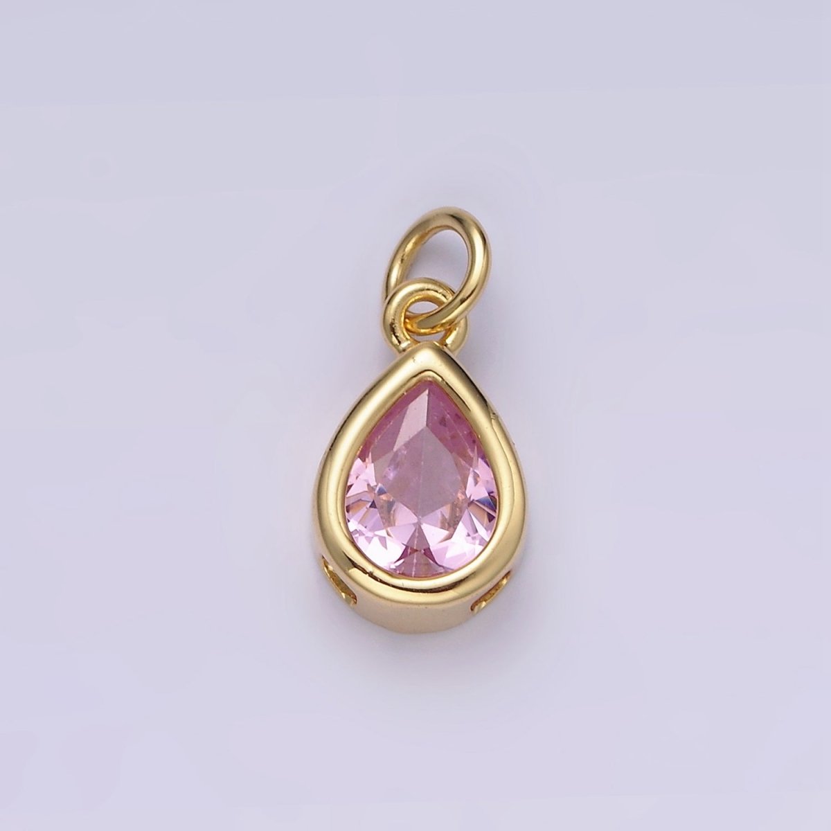 14K Gold Filled 15mm Personalized Birthstone Teardrop Cubic Zirconia CZ Bezel Charm in Silver & Gold | N1624 - N1647