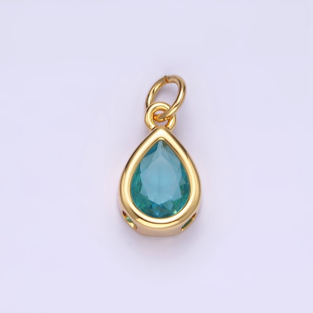 14K Gold Filled 15mm Personalized Birthstone Teardrop Cubic Zirconia CZ Bezel Charm in Silver & Gold | N1624 - N1647