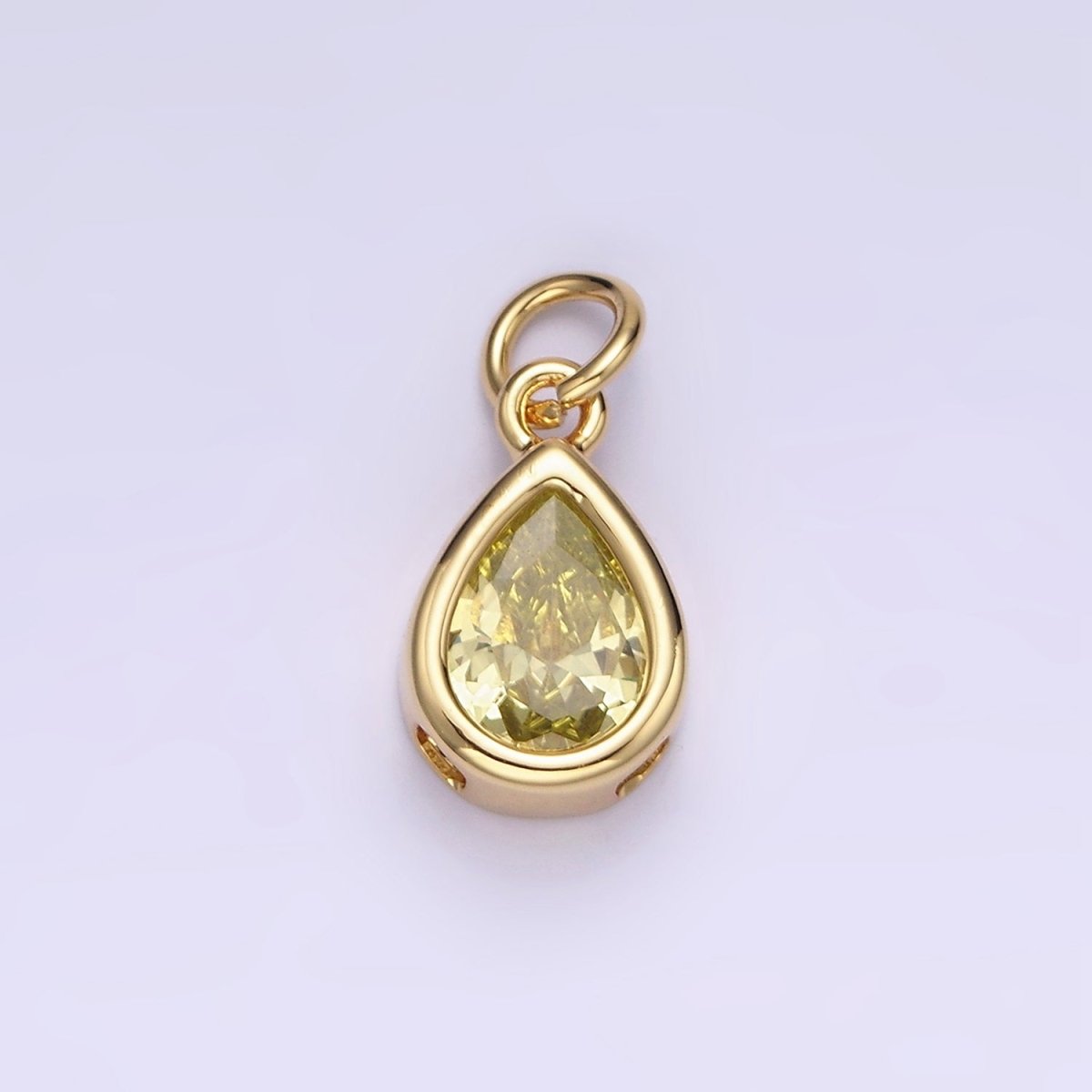 14K Gold Filled 15mm Personalized Birthstone Teardrop Cubic Zirconia CZ Bezel Charm in Silver & Gold | N1624 - N1647