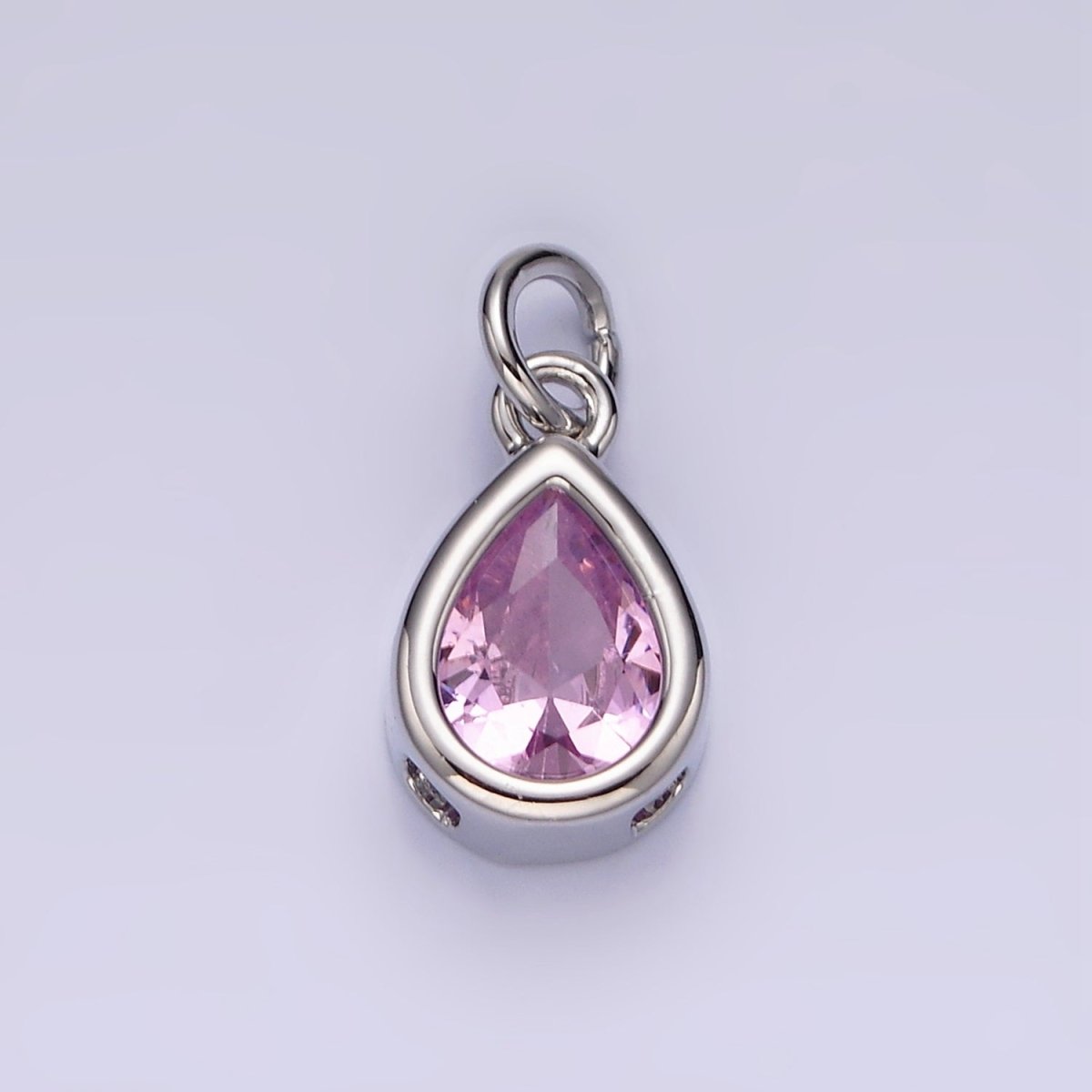 14K Gold Filled 15mm Personalized Birthstone Teardrop Cubic Zirconia CZ Bezel Charm in Silver & Gold | N1624 - N1647