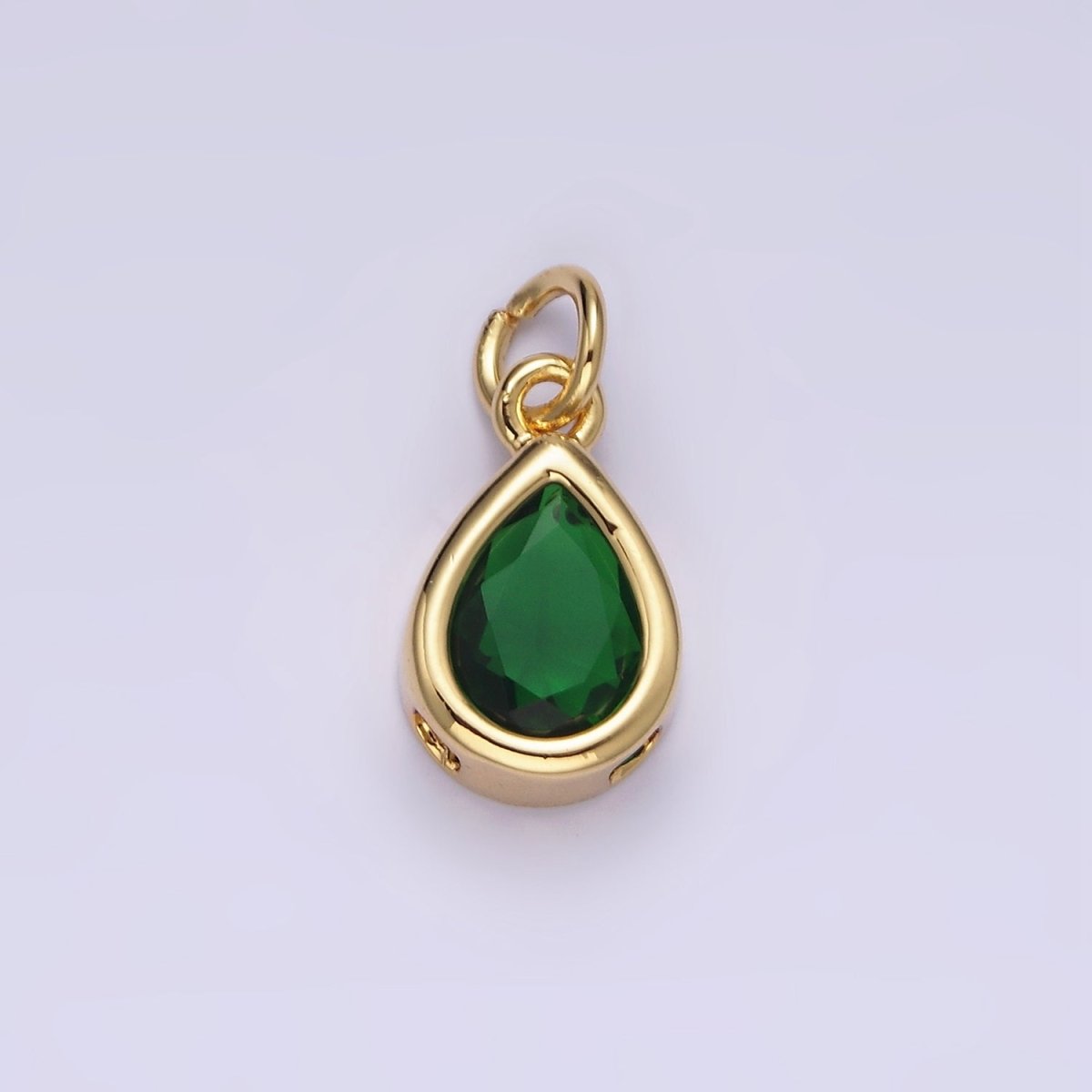 14K Gold Filled 15mm Personalized Birthstone Teardrop Cubic Zirconia CZ Bezel Charm in Silver & Gold | N1624 - N1647