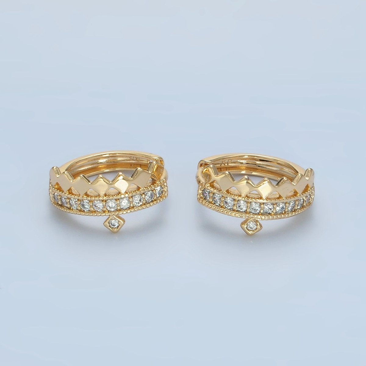 14K Gold Filled 15mm Rhombus Micro Paved CZ Huggie Earrings in Gold & Silver | AD627 AD628