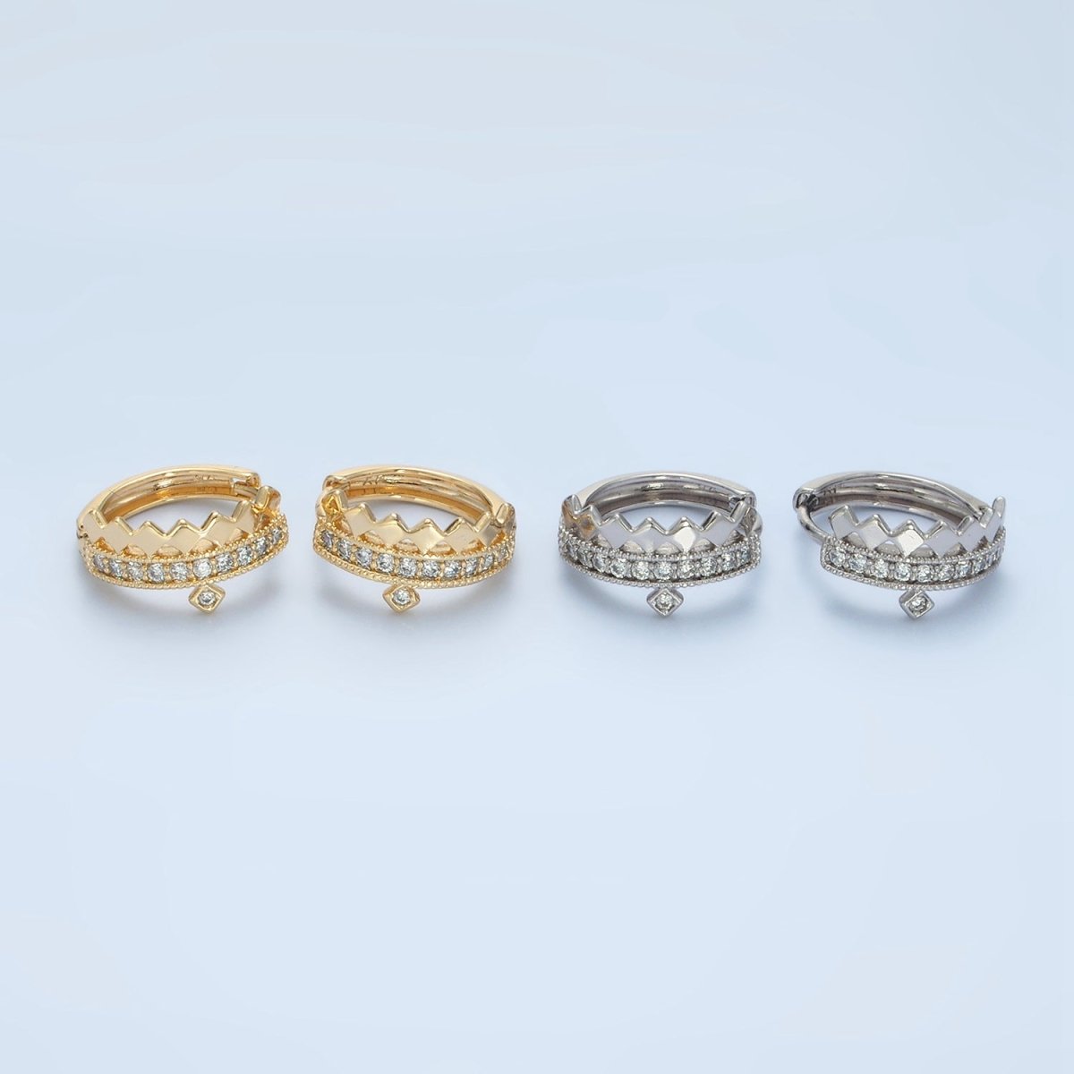 14K Gold Filled 15mm Rhombus Micro Paved CZ Huggie Earrings in Gold & Silver | AD627 AD628