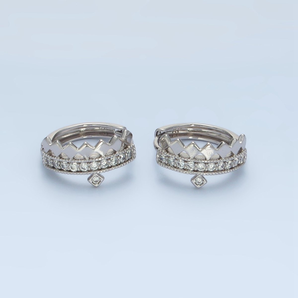 14K Gold Filled 15mm Rhombus Micro Paved CZ Huggie Earrings in Gold & Silver | AD627 AD628