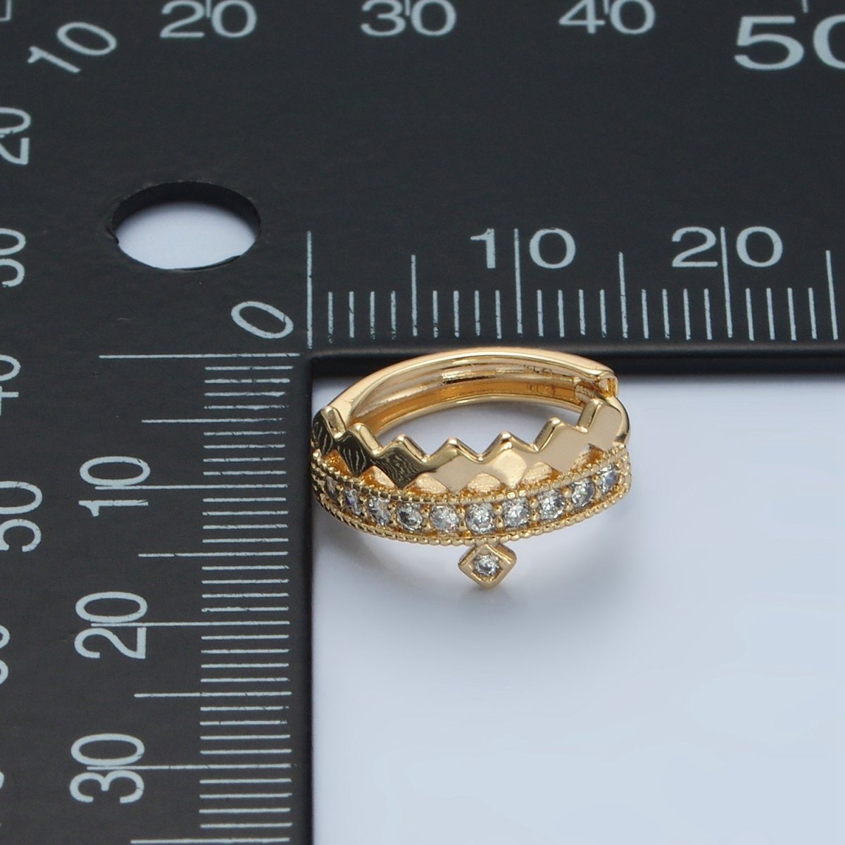 14K Gold Filled 15mm Rhombus Micro Paved CZ Huggie Earrings in Gold & Silver | AD627 AD628