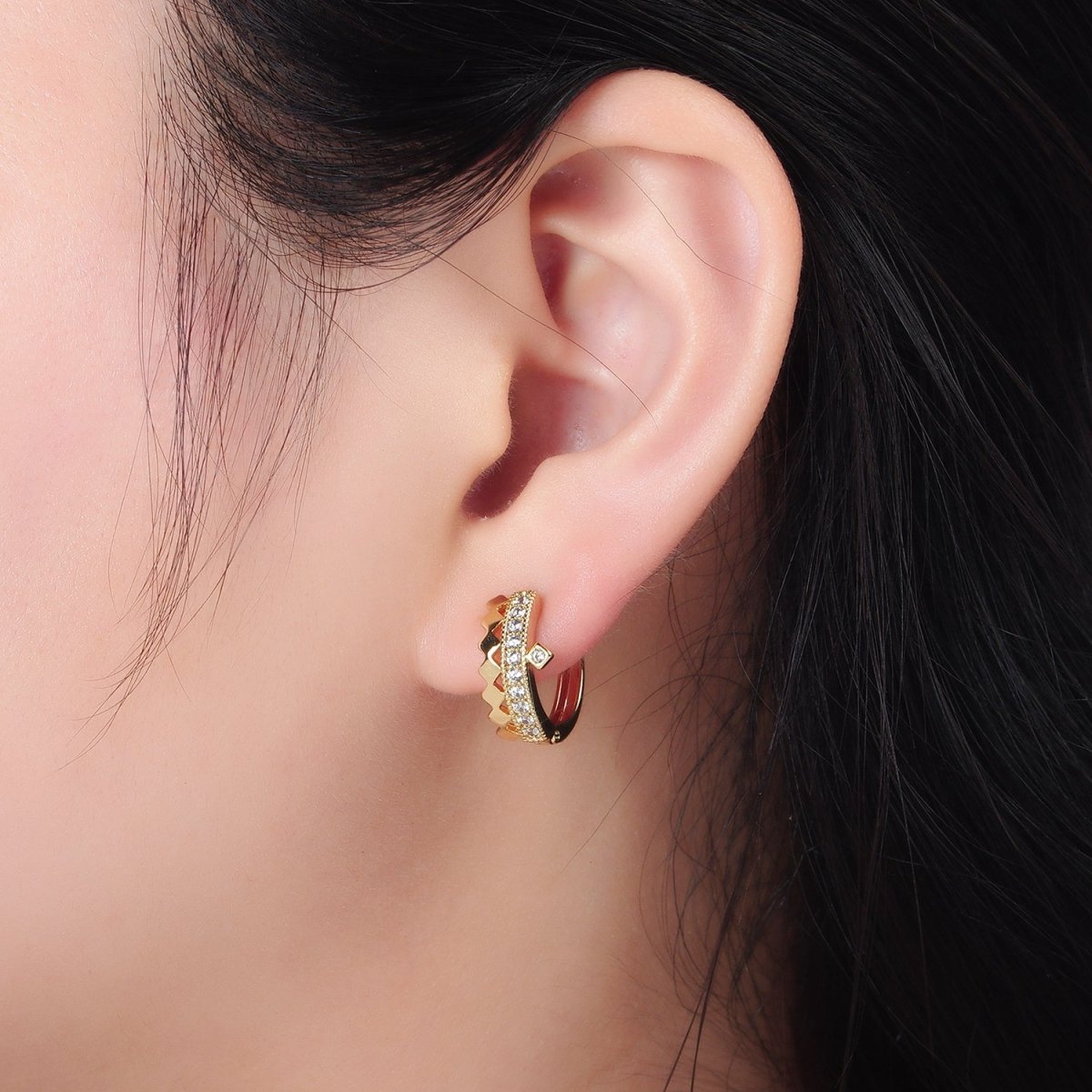 14K Gold Filled 15mm Rhombus Micro Paved CZ Huggie Earrings in Gold & Silver | AD627 AD628