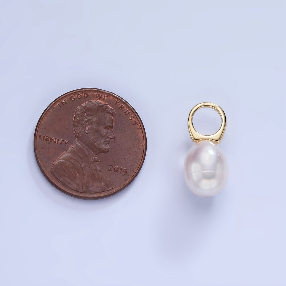 14K Gold Filled 15mm Ringed Shell Pearl Drop Pendant | P1743 - DLUXCA