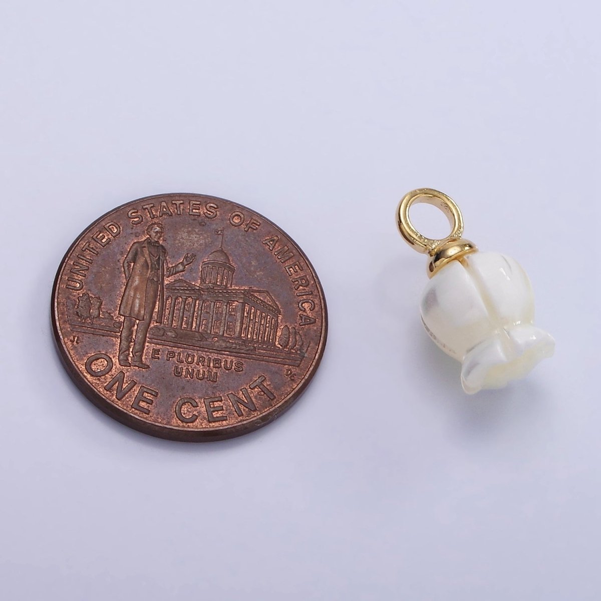 14K Gold Filled 15mm Rose Bud Flower Shell Pearl Drop Pendant | AG689