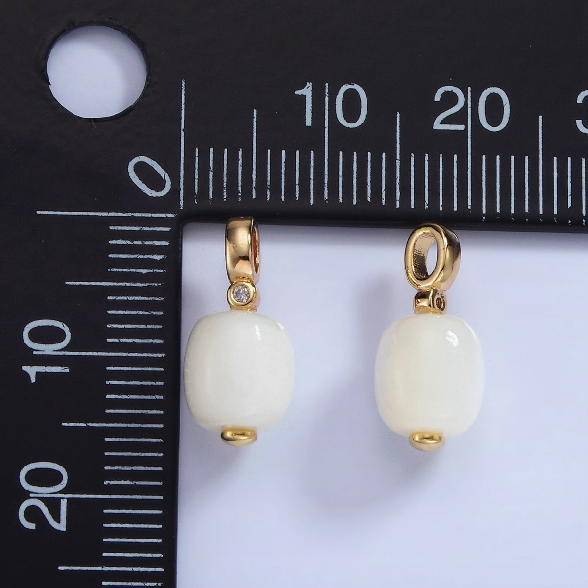 14K Gold Filled 15mm Shell Pearl Edged Square Rectangle CZ Bail Pendant | P1683 - DLUXCA