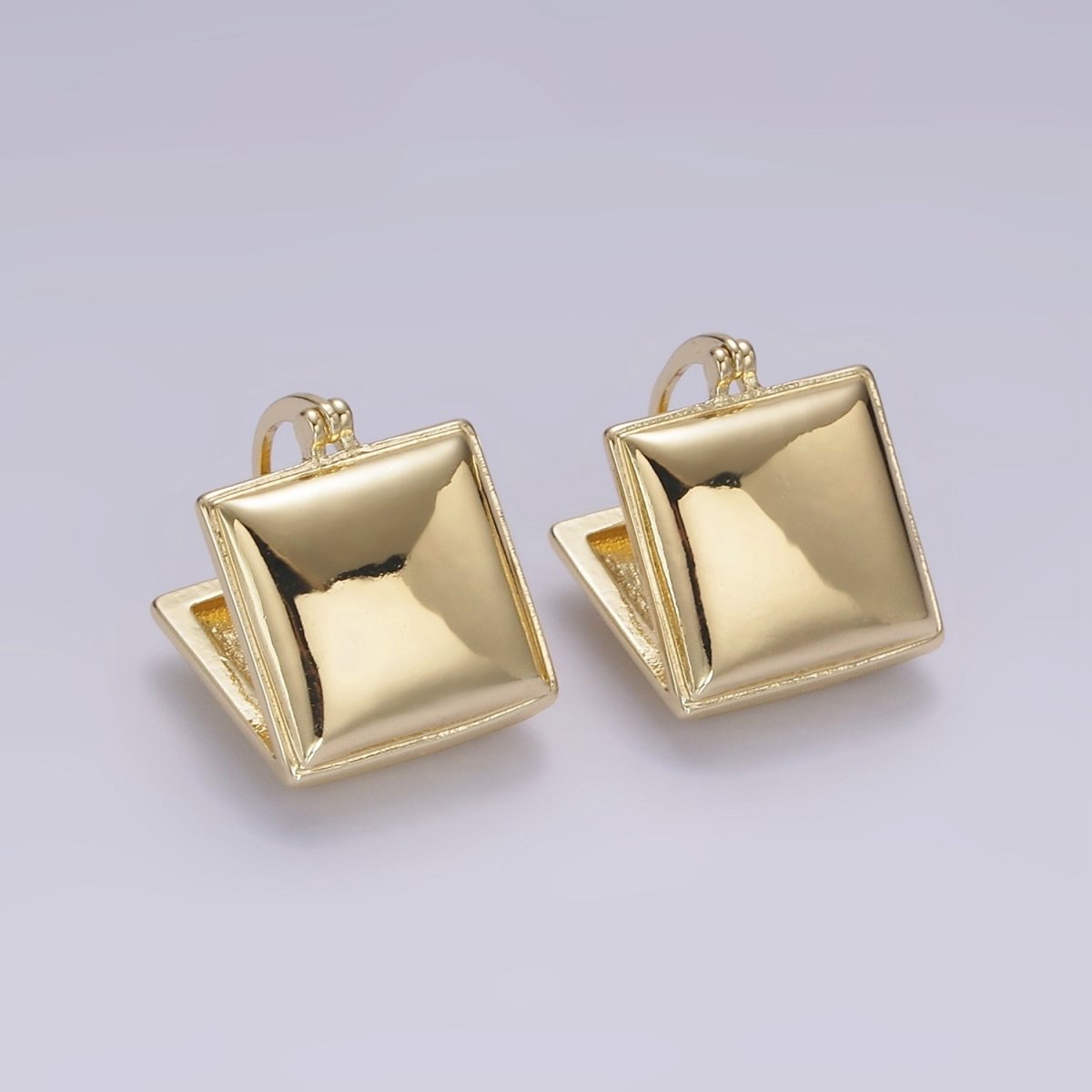 14K Gold Filled 15mm Square Double Sided Modern Statement Latch Hoop Earrings | V063