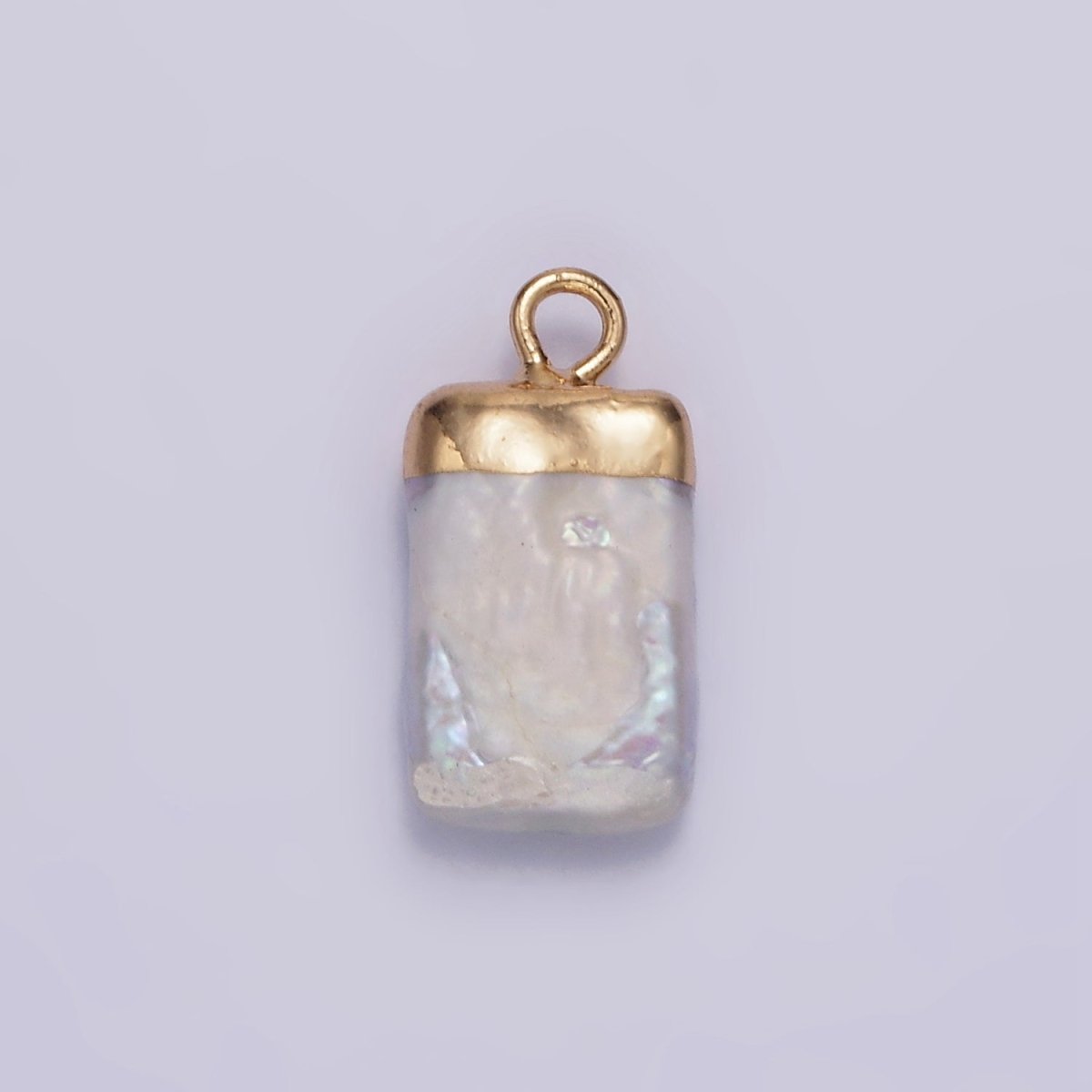 14K Gold Filled 15mm White Freshwater Pearl Rectangular Biwa Dipped Charm | P1619 - DLUXCA