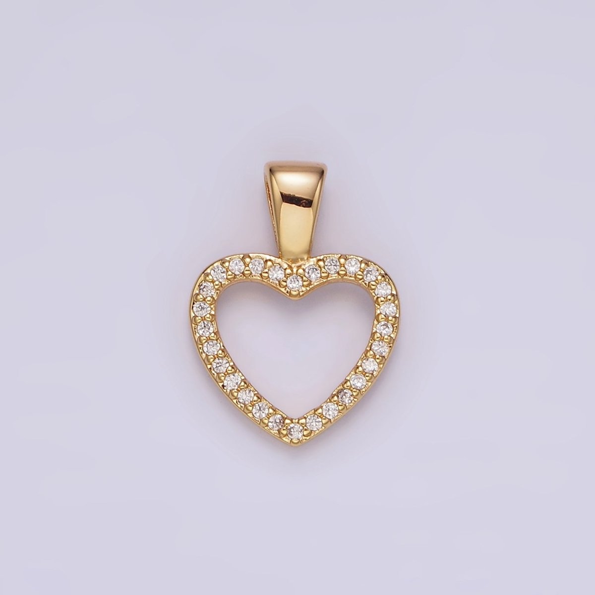 14K Gold Filled 16.5mm Clear Micro Paved CZ Open Heart Pendant | N1867 - DLUXCA