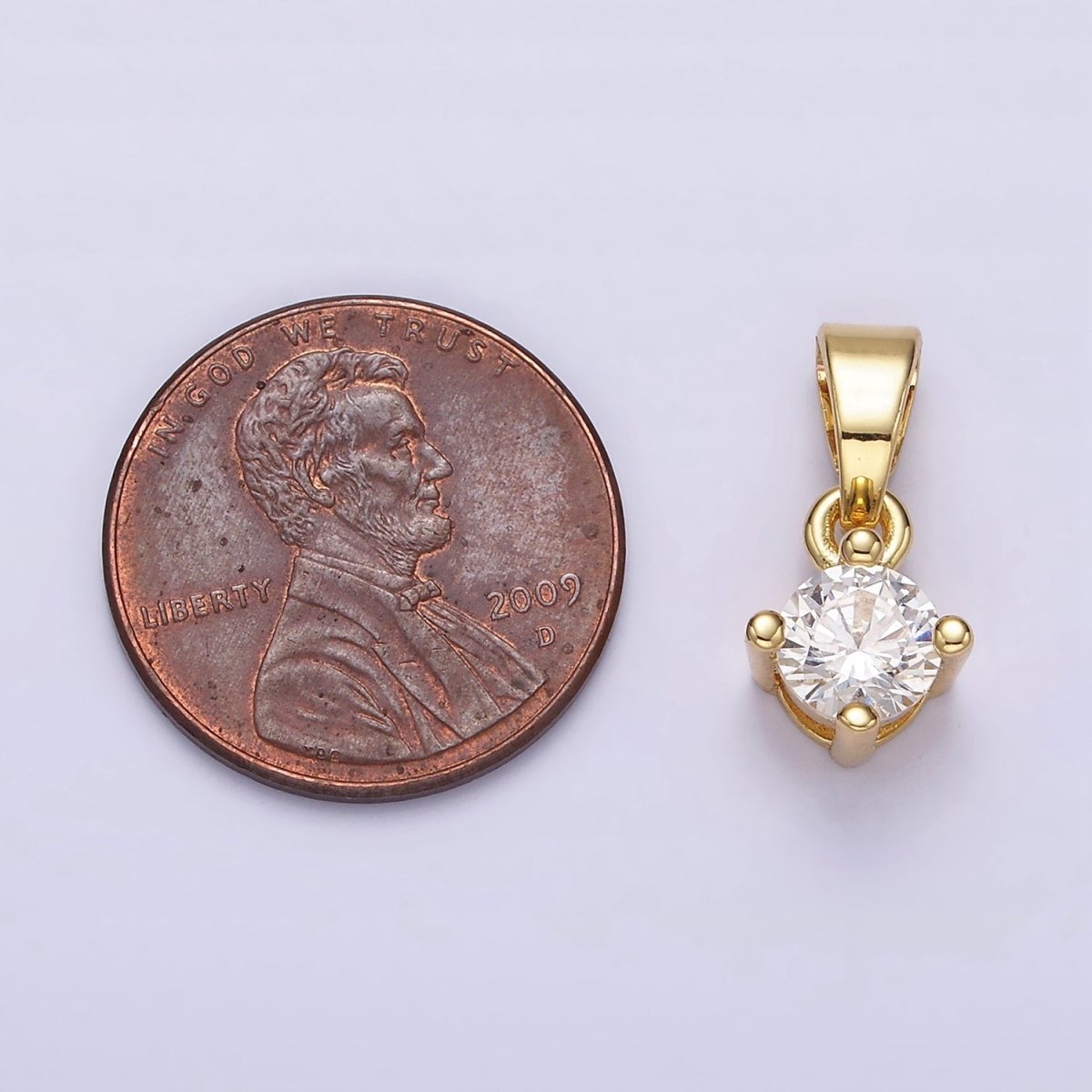 14K Gold Filled 16.5mm Clear Round Cubic Zirconia CZ Solitaire Minimalist Pendant | N1284 - DLUXCA