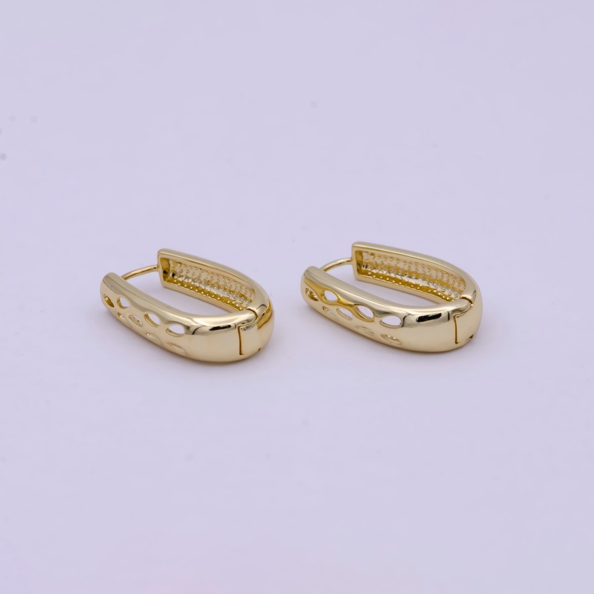 14K Gold Filled 16.5mm Open Dome U-Shaped Oblong Huggie | T-269 - DLUXCA