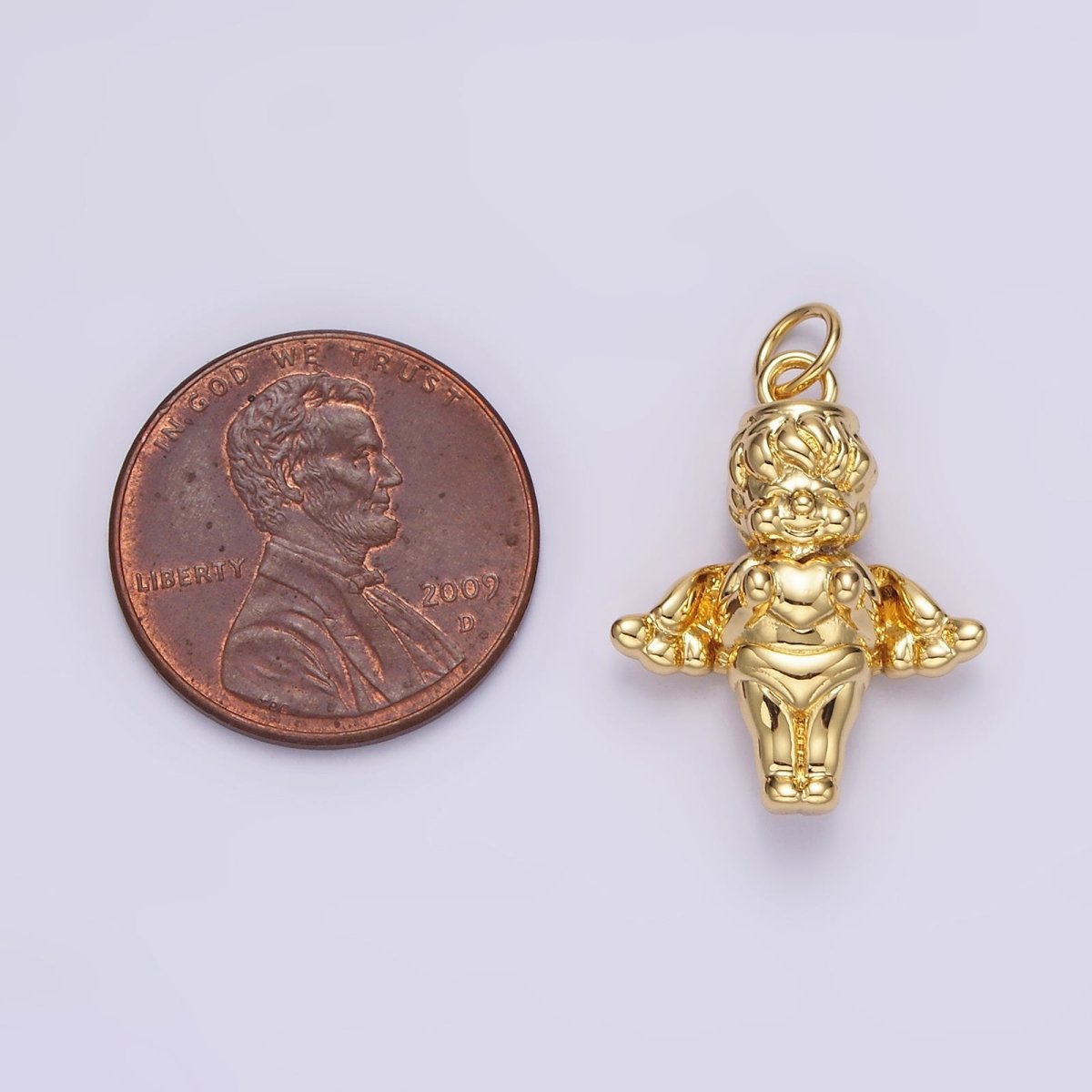 14K Gold Filled 16.5mm Standing Cherub Baby Angel Puffed Charm in Silver & Gold | N1511 N1512