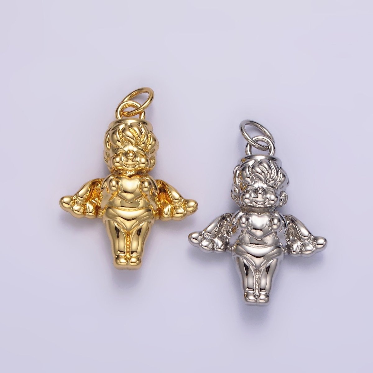 14K Gold Filled 16.5mm Standing Cherub Baby Angel Puffed Charm in Silver & Gold | N1511 N1512