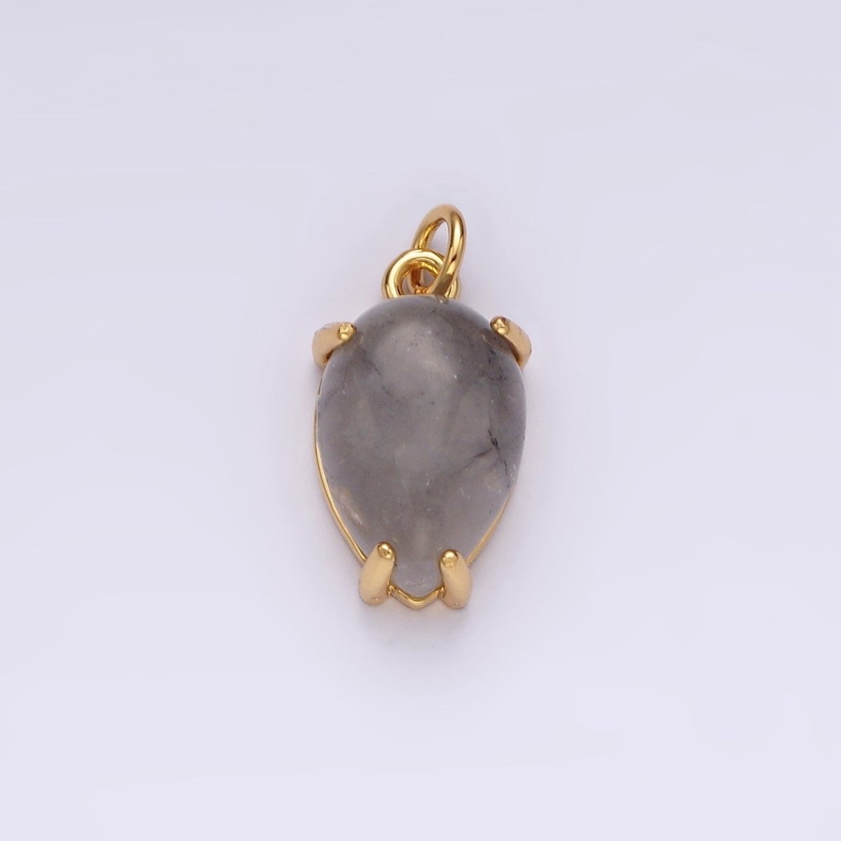 14K Gold Filled 16.5mm Teardrop Grey Agate Gemstone Charm | AC786 - DLUXCA