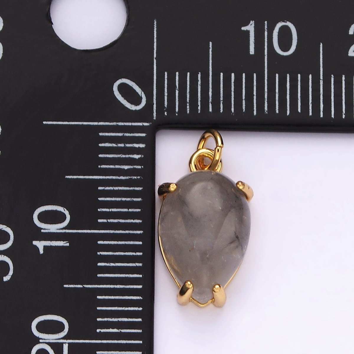 14K Gold Filled 16.5mm Teardrop Grey Agate Gemstone Charm | AC786 - DLUXCA