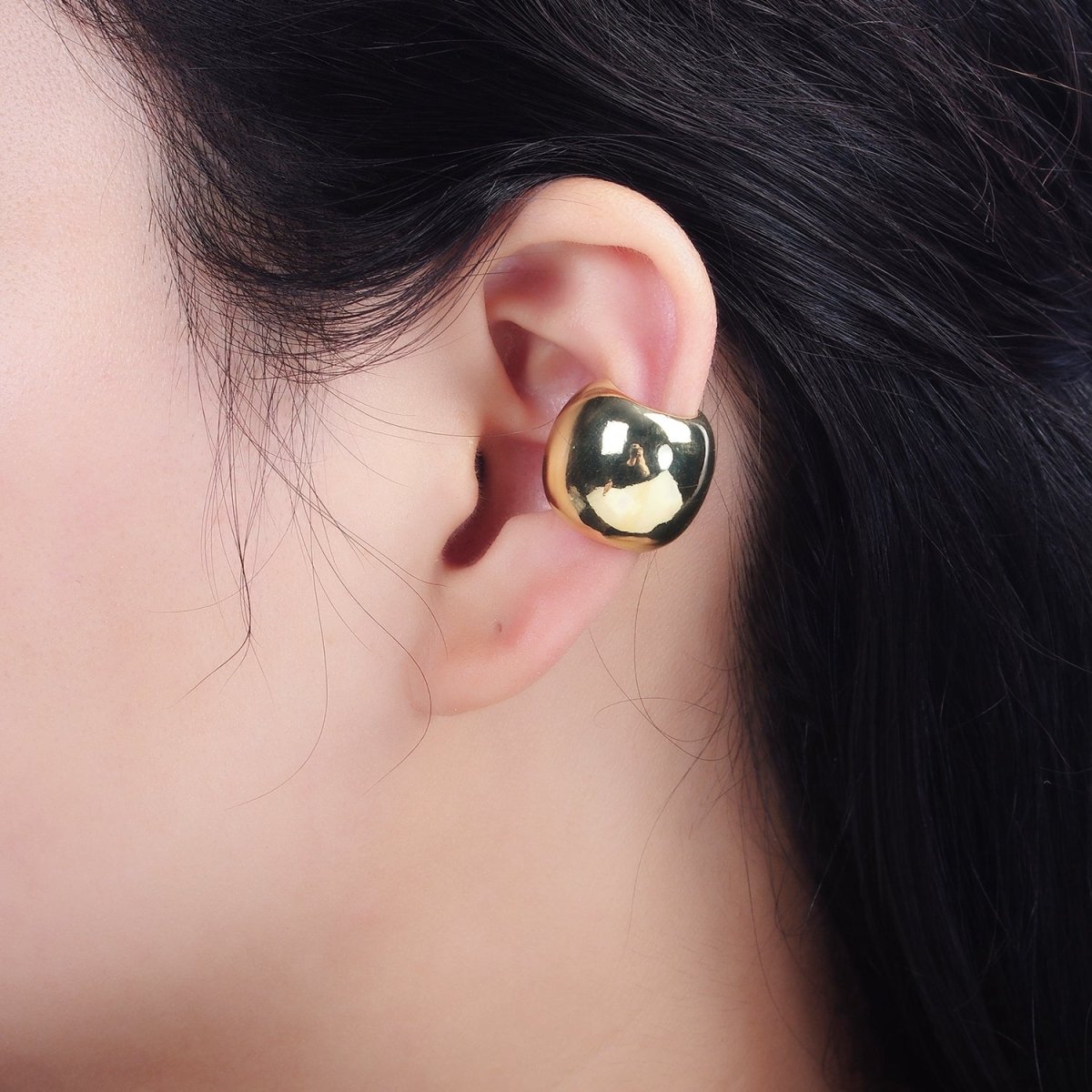 14K Gold Filled 16.7mm Wide Rounded Modern Statement 1 Pair Ear Cuff Earrings | AI155 - DLUXCA