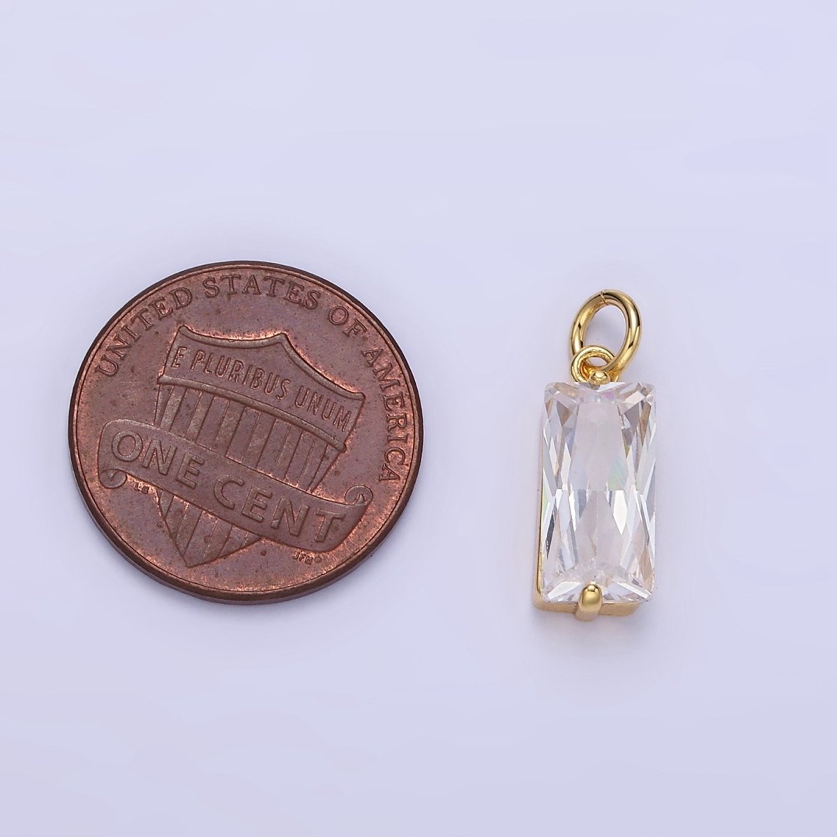 14K Gold Filled 16mm Clear CZ Baguette Bezel Charm | C553 - DLUXCA