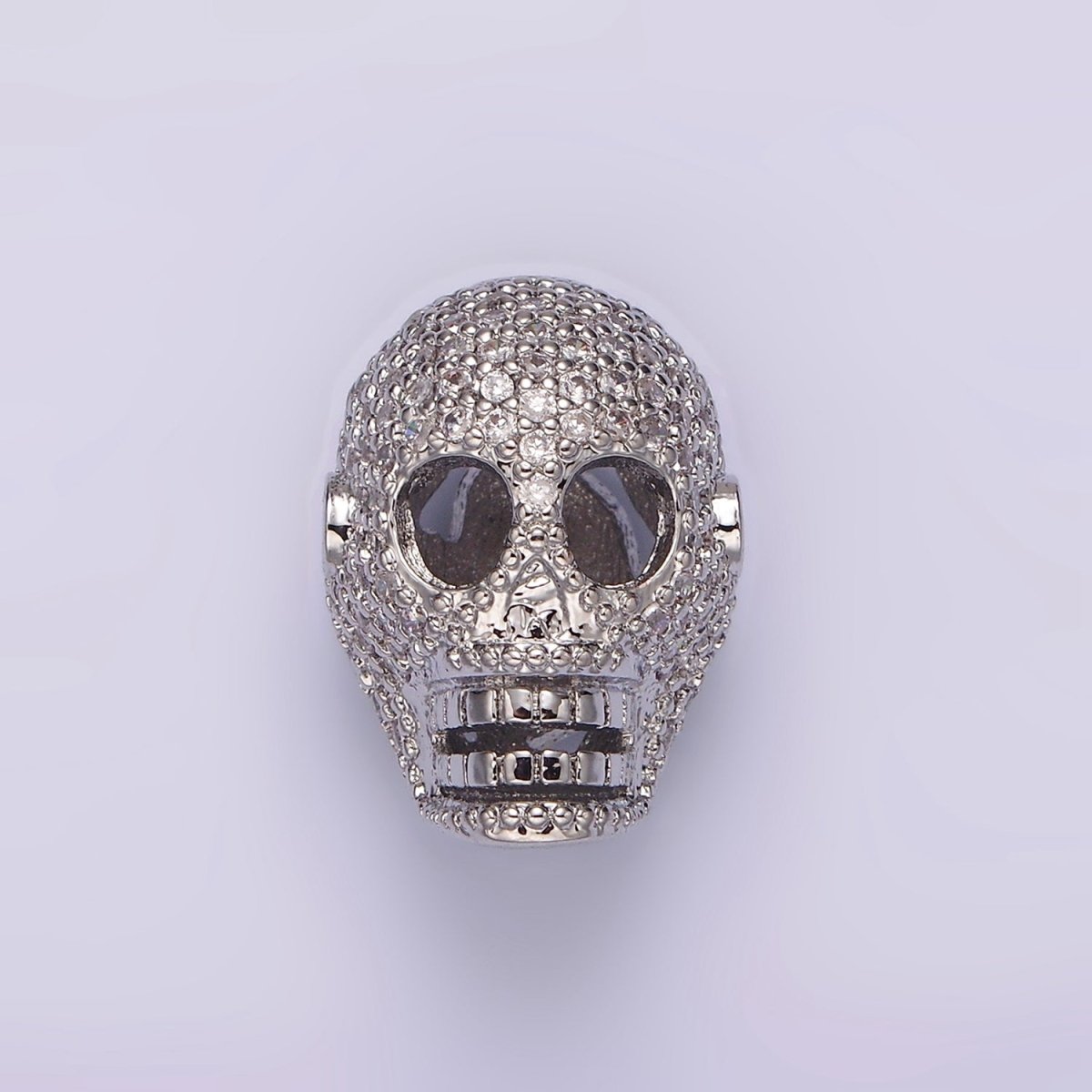 14K Gold Filled 16mm Clear Micro Paved CZ Skeleton Skull Mask Bead in Gold & Silver | B-849