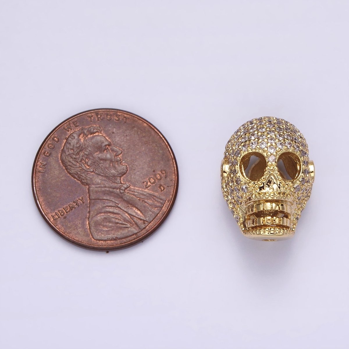 14K Gold Filled 16mm Clear Micro Paved CZ Skeleton Skull Mask Bead in Gold & Silver | B-849