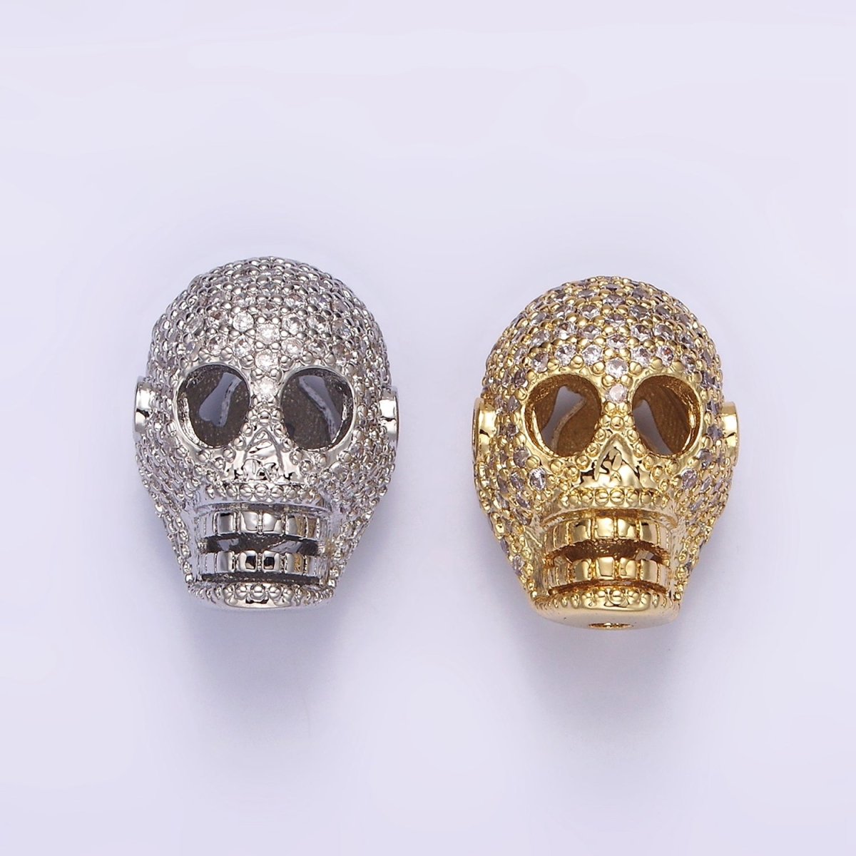 14K Gold Filled 16mm Clear Micro Paved CZ Skeleton Skull Mask Bead in Gold & Silver | B-849