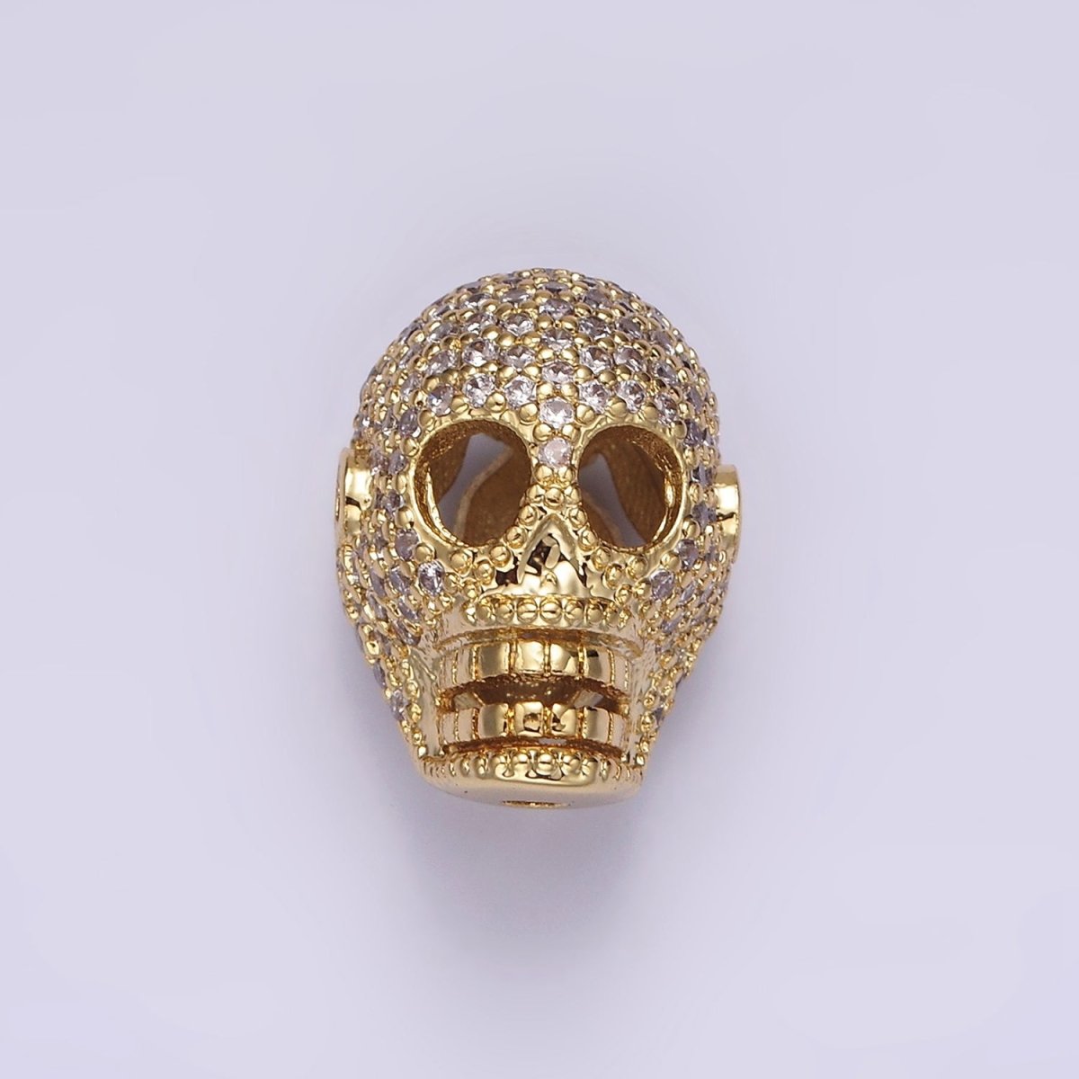 14K Gold Filled 16mm Clear Micro Paved CZ Skeleton Skull Mask Bead in Gold & Silver | B-849