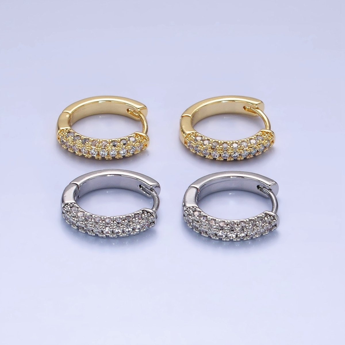 14K Gold Filled 16mm Micro Paved CZ Huggie Earrings in Gold & Silver | AE528 AE529