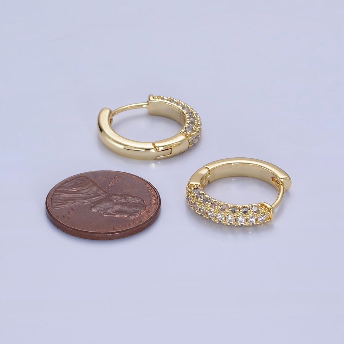 14K Gold Filled 16mm Micro Paved CZ Huggie Earrings in Gold & Silver | AE528 AE529