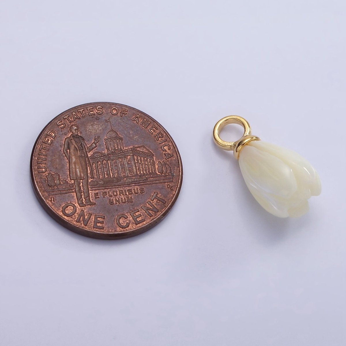14K Gold Filled 16mm Tulip Flower Shell Pearl Drop Pendant | AG690 - DLUXCA