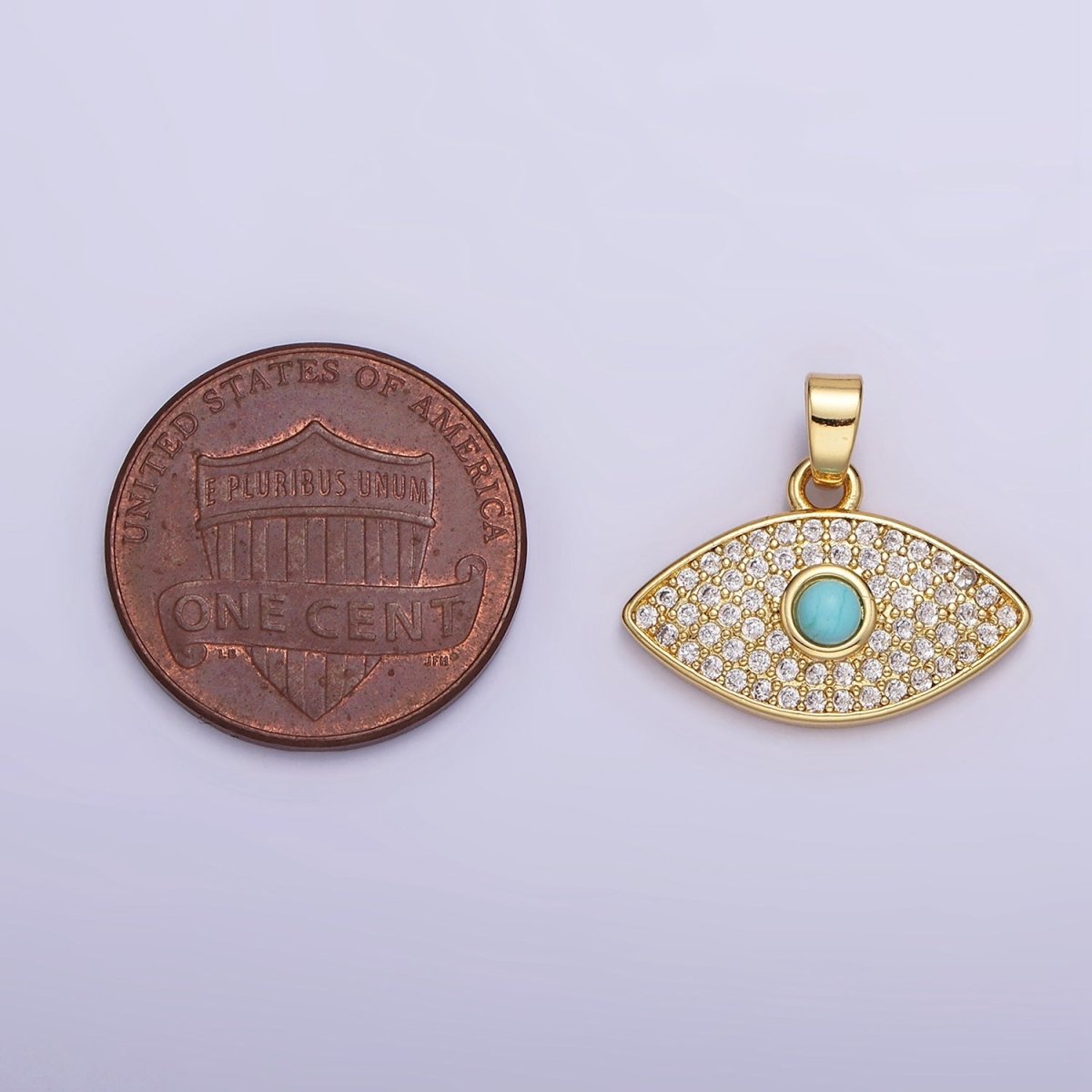 14K Gold Filled 16mm Turquoise Micro Paved CZ Evil Eye Pendant | AH162 - DLUXCA