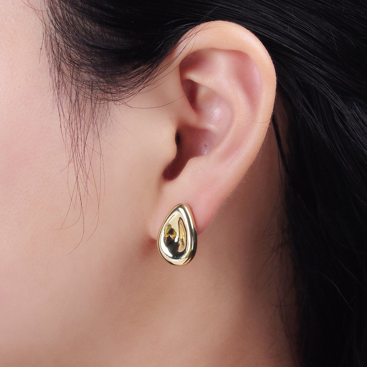 14K Gold Filled 17.5mm Dented Teardrop Modern Statement Stud Kylie Earrings | V065