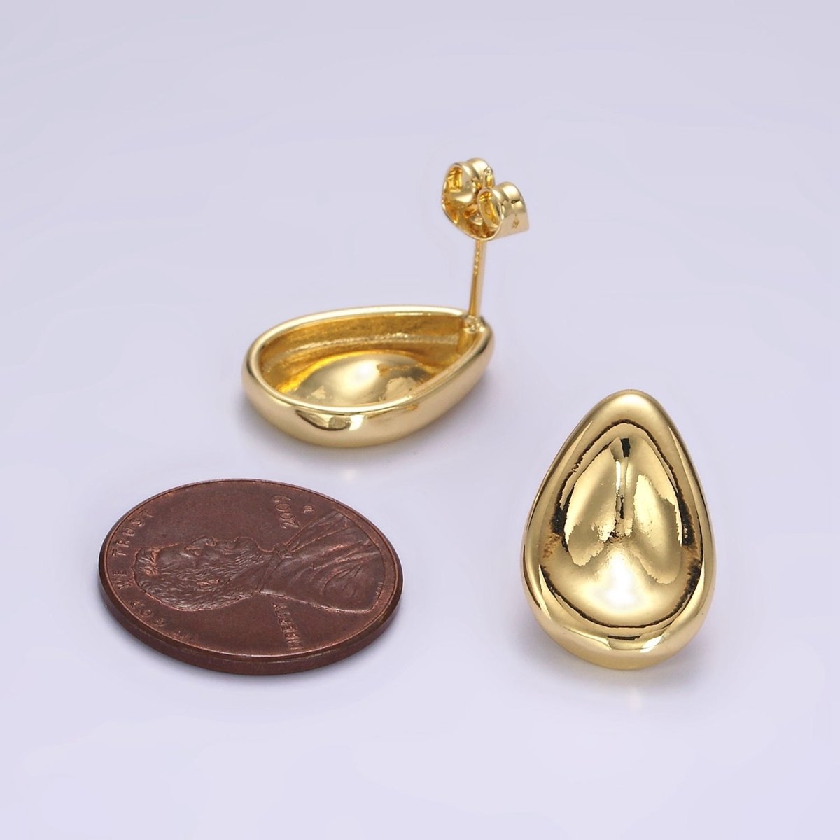 14K Gold Filled 17.5mm Dented Teardrop Modern Statement Stud Kylie Earrings | V065