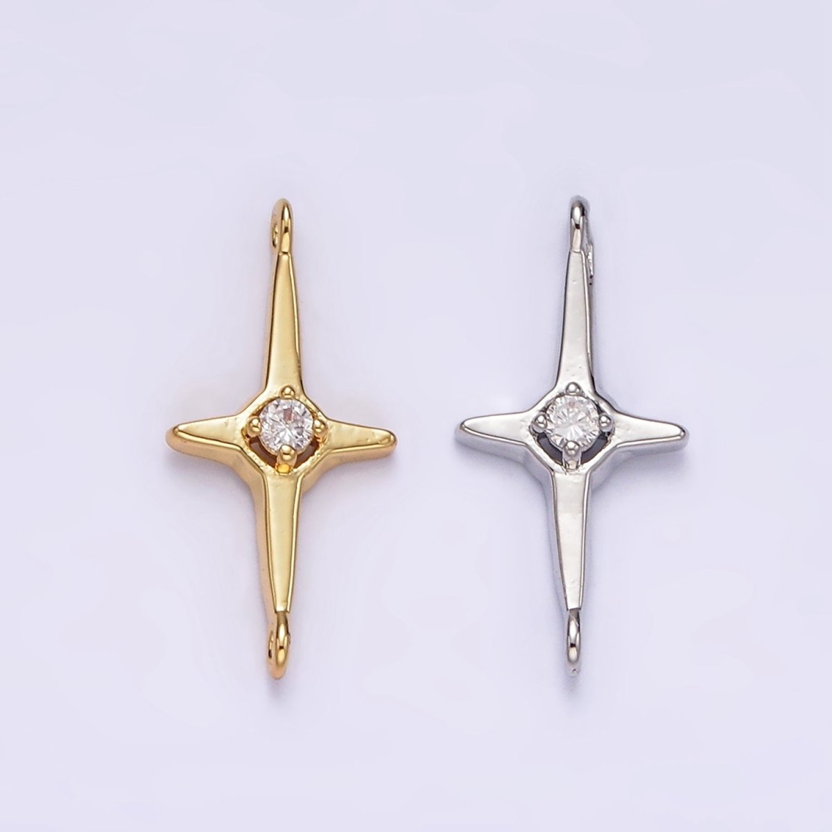 14K Gold Filled 17.7mm Clear CZ Celestial North Star Connector in Gold & Silver | G-788 G-789