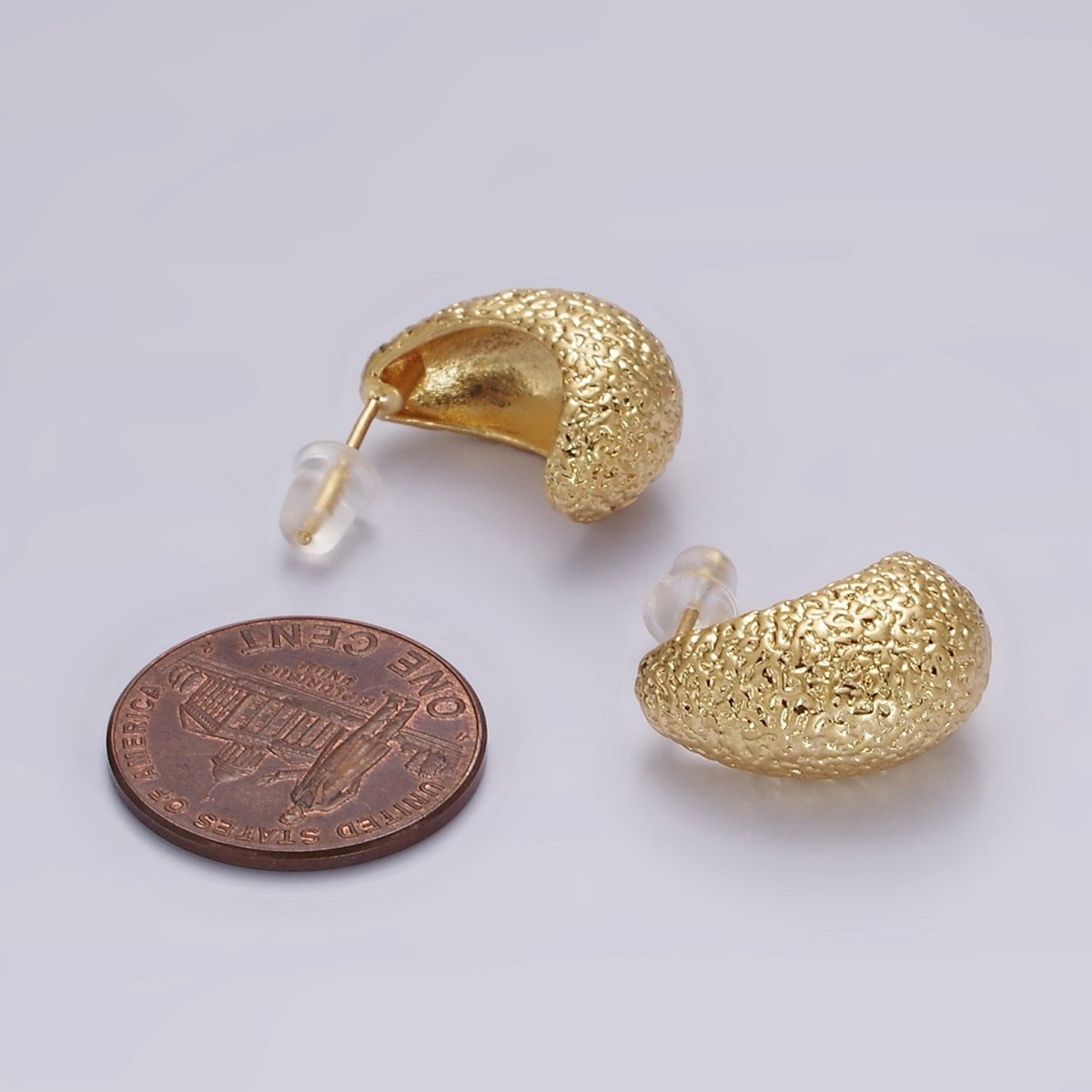 14K Gold Filled 17.7mm J-Shaped Textured Dome Stud Earrings | V309 - DLUXCA