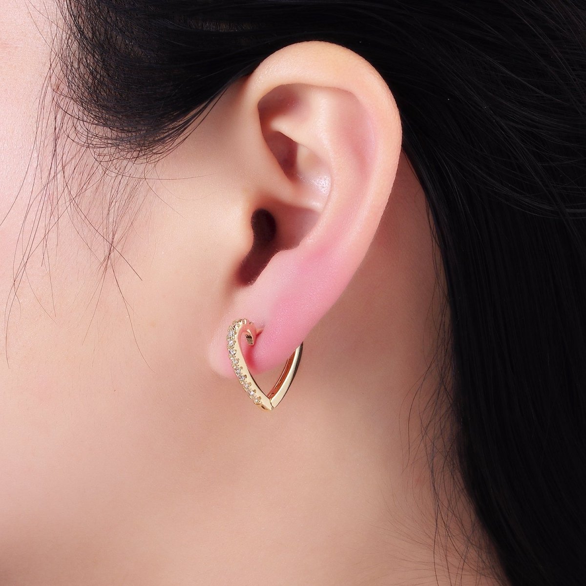 14K Gold Filled 17mm Micro Paved CZ Heart Huggie Earrings | AB1326 - DLUXCA