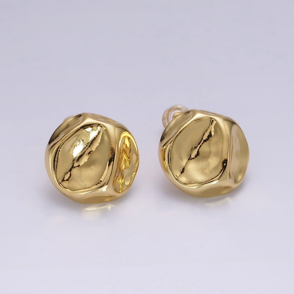 14K Gold Filled 17mm Molten Hammered Round Stud Earrings | V239