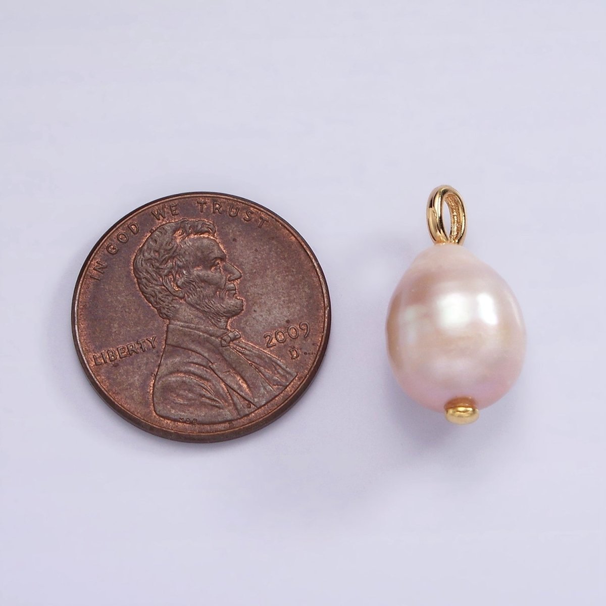 14K Gold Filled 17mm Pink, White Freshwater Pearl Drop Pendant | P1651