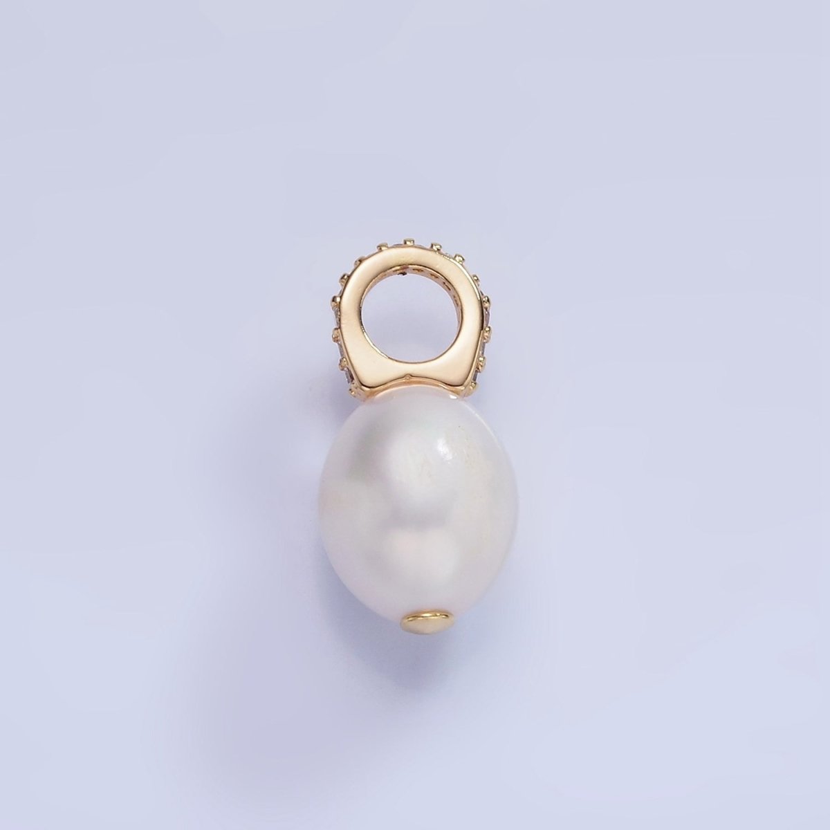 14K Gold Filled 18mm Baroque Freshwater Pearl Micro Paved CZ Drop Pendant | P1724 - DLUXCA