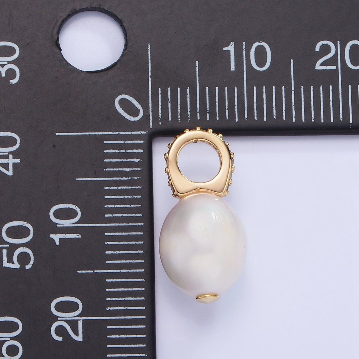 14K Gold Filled 18mm Baroque Freshwater Pearl Micro Paved CZ Drop Pendant | P1724 - DLUXCA