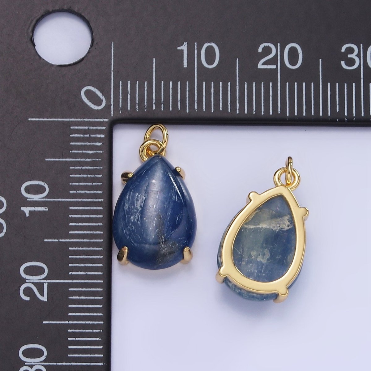 14K Gold Filled 18mm Blue Kyanite Gemstone Teardrop Charm | AG752 - DLUXCA