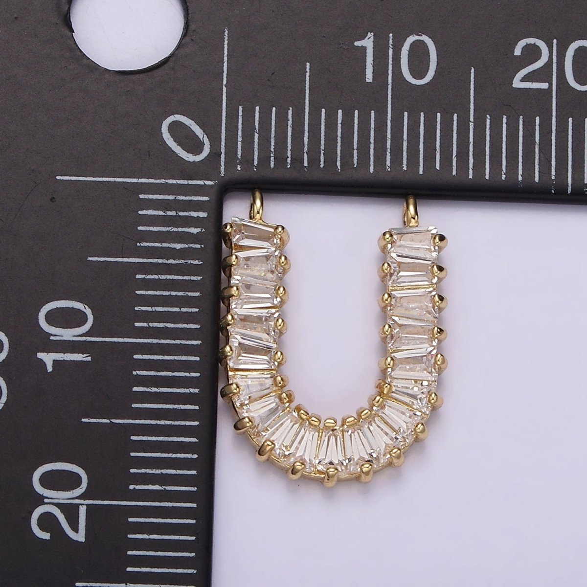 14K Gold Filled 18mm Clear Baguette Lined U-Shaped Connector | G064 - DLUXCA