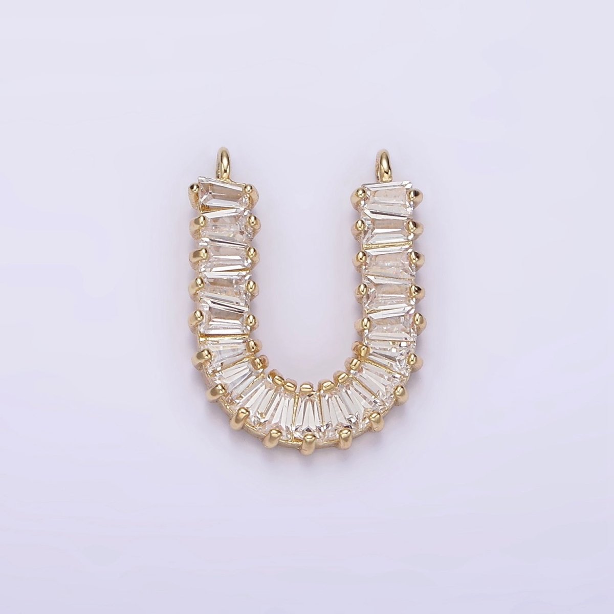 14K Gold Filled 18mm Clear Baguette Lined U-Shaped Connector | G064 - DLUXCA