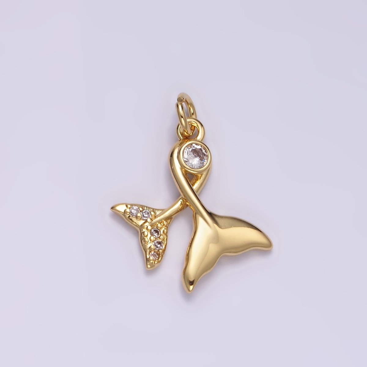 14K Gold Filled 18mm Clear CZ Double Mermaid Ocean Micro Paved Tail Charm | N1488 - DLUXCA